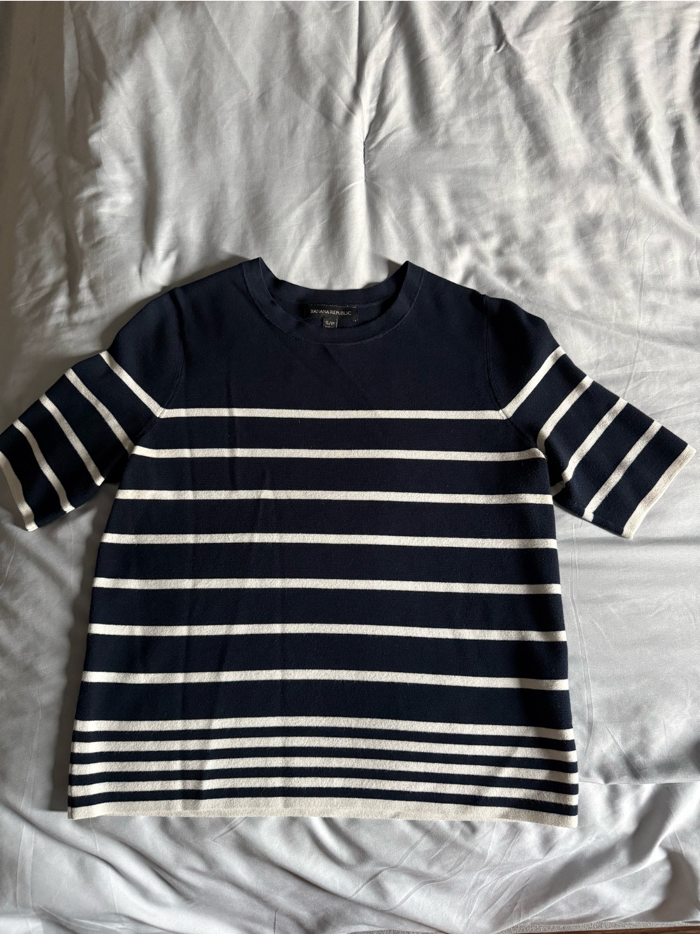 Banana Republic Navy & White Striped Short Sleeve Top
